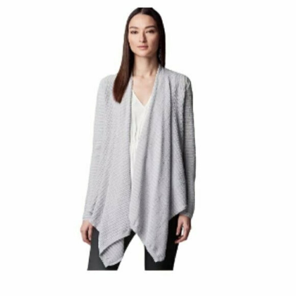 Simply Vera Wang Womens Gray Open Front Flyaway Knit Cardigan Sweater Sz M New